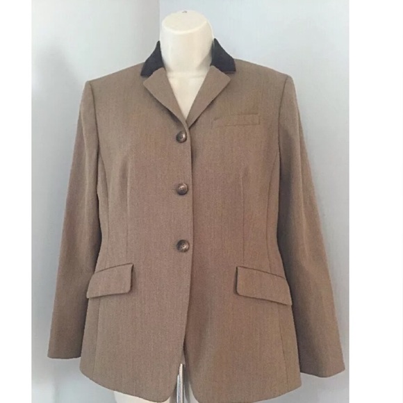 LOFT Wool Blend Taupe w/ Brown Velvet Collar - Picture 1 of 8